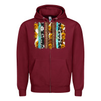Burgundy western cowhide leopard turquoise brushstrokes Zipper Hoodie - Artiststas