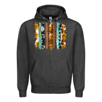 Charcoal Heather western cowhide leopard turquoise brushstrokes Zipper Hoodie - Artiststas