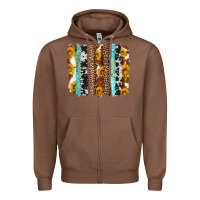 Chestnut western cowhide leopard turquoise brushstrokes Zipper Hoodie - Artiststas