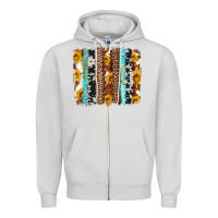Dove Grey western cowhide leopard turquoise brushstrokes Zipper Hoodie - Artiststas