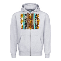 Heather Grey western cowhide leopard turquoise brushstrokes Zipper Hoodie - Artiststas
