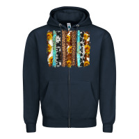 Navy western cowhide leopard turquoise brushstrokes Zipper Hoodie - Artiststas