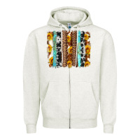 Oatmeal Heather western cowhide leopard turquoise brushstrokes Zipper Hoodie - Artiststas