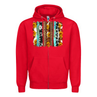 Red western cowhide leopard turquoise brushstrokes Zipper Hoodie - Artiststas