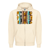 Western Cowhide Leopard Turquoise Brushstrokes Zipper Hoodie | Teevron