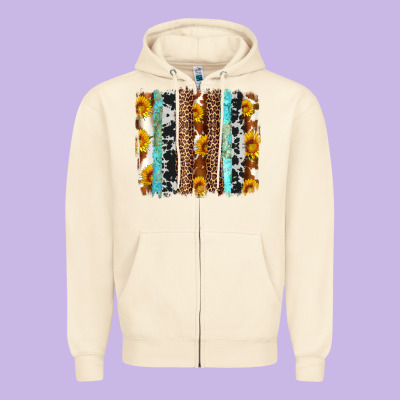 Western Cowhide Leopard Turquoise Brushstrokes Zipper Hoodie Designed By Artiststas
