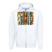 White western cowhide leopard turquoise brushstrokes Zipper Hoodie - Artiststas