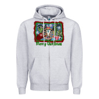 Heather Grey merry christmas western bull skull Zipper Hoodie - AdoDesignShop