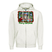 Oatmeal Heather merry christmas western bull skull Zipper Hoodie - AdoDesignShop