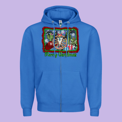 Merry Christmas Western Bull Skull Zipper Hoodie Designed By Adodesignshop