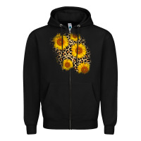Black leopard sunflower patch Zipper Hoodie - AdoDesignShop