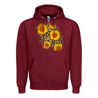 Burgundy leopard sunflower patch Zipper Hoodie - AdoDesignShop