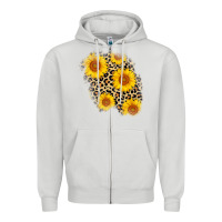 Dove Grey leopard sunflower patch Zipper Hoodie - AdoDesignShop
