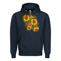 Navy leopard sunflower patch Zipper Hoodie - AdoDesignShop