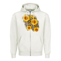 Oatmeal Heather leopard sunflower patch Zipper Hoodie - AdoDesignShop