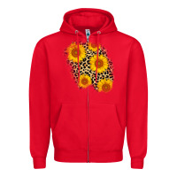 Red leopard sunflower patch Zipper Hoodie - AdoDesignShop