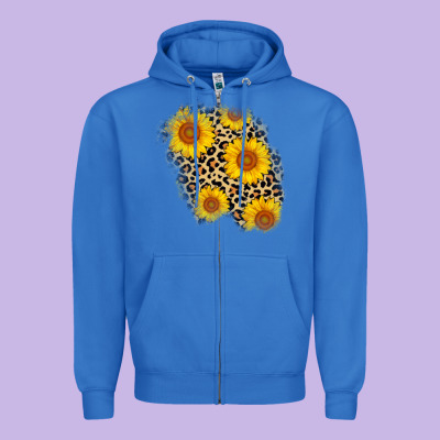 Leopard Sunflower Patch Zipper Hoodie Designed By Adodesignshop