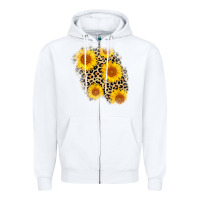 White leopard sunflower patch Zipper Hoodie - AdoDesignShop