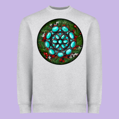 Christmas Round Turquoise Gemstone Heavyweight Sweatshirt Designed By Ranaportraitstore