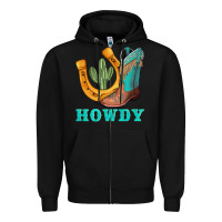 Black howdy turquoise cowboy boots horseshoe Zipper Hoodie - AdoDesignShop
