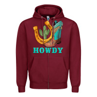 Burgundy howdy turquoise cowboy boots horseshoe Zipper Hoodie - AdoDesignShop