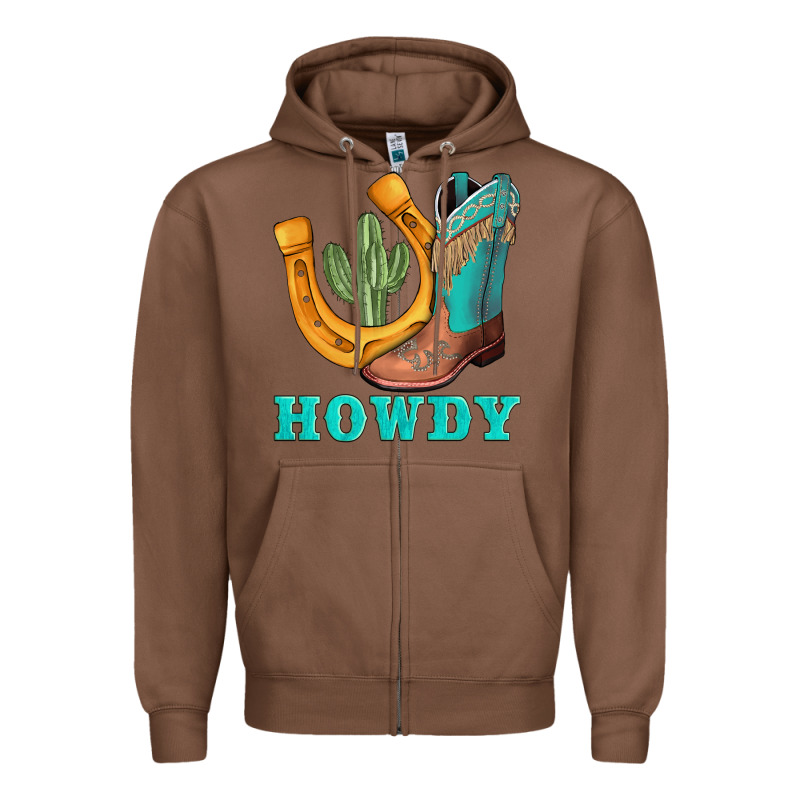 Howdy Turquoise Cowboy Boots Horseshoe Zipper Hoodie by AdoDesignShop | Teevron