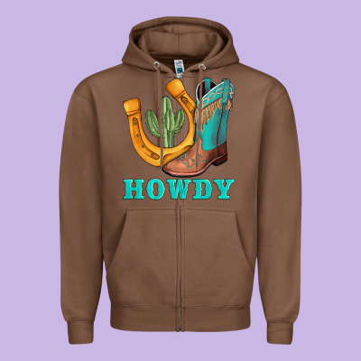Howdy Turquoise Cowboy Boots Horseshoe Zipper Hoodie Designed By Adodesignshop