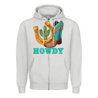 Dove Grey howdy turquoise cowboy boots horseshoe Zipper Hoodie - AdoDesignShop