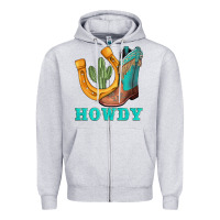 Heather Grey howdy turquoise cowboy boots horseshoe Zipper Hoodie - AdoDesignShop