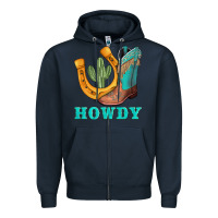 Navy howdy turquoise cowboy boots horseshoe Zipper Hoodie - AdoDesignShop