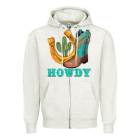 Oatmeal Heather howdy turquoise cowboy boots horseshoe Zipper Hoodie - AdoDesignShop