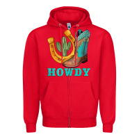 Red howdy turquoise cowboy boots horseshoe Zipper Hoodie - AdoDesignShop