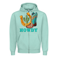 Seafoam howdy turquoise cowboy boots horseshoe Zipper Hoodie - AdoDesignShop