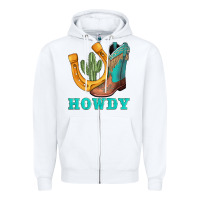 White howdy turquoise cowboy boots horseshoe Zipper Hoodie - AdoDesignShop