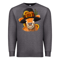 Charcoal Heather Thanksgiving Cow Premium Sweatshirt - NancyCooperArtShop