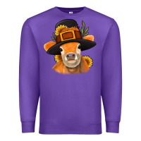 Purple Thanksgiving Cow Premium Sweatshirt - NancyCooperArtShop