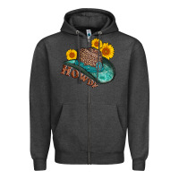 Charcoal Heather howdy leopard tooled leather hat Zipper Hoodie - AdoDesignShop