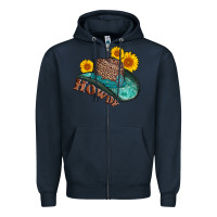 Navy howdy leopard tooled leather hat Zipper Hoodie - AdoDesignShop