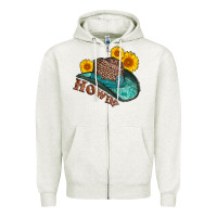 Oatmeal Heather howdy leopard tooled leather hat Zipper Hoodie - AdoDesignShop