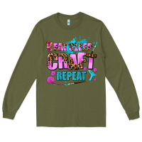 Army Green eat sleep craft repeat Long Sleeve Tee - AdoDesignShop
