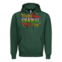Sports Green happy crawdi gras with crawfish Zipper Hoodie - Artiststas