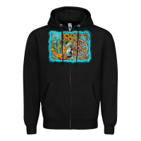 Black western wooden wheel cowboy boots Zipper Hoodie - AdoDesignShop