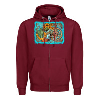 Burgundy western wooden wheel cowboy boots Zipper Hoodie - AdoDesignShop