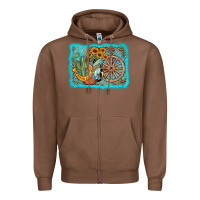 Chestnut western wooden wheel cowboy boots Zipper Hoodie - AdoDesignShop