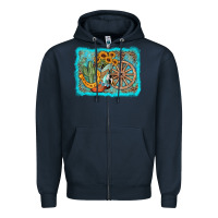 Navy western wooden wheel cowboy boots Zipper Hoodie - AdoDesignShop