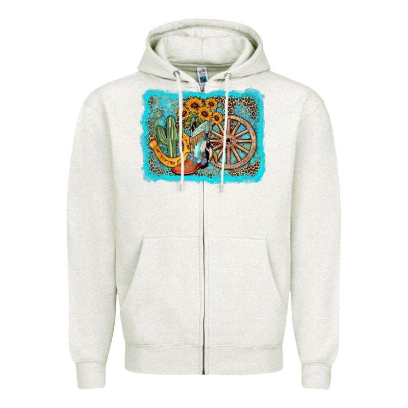 Western Wooden Wheel Cowboy Boots Zipper Hoodie by AdoDesignShop | Teevron
