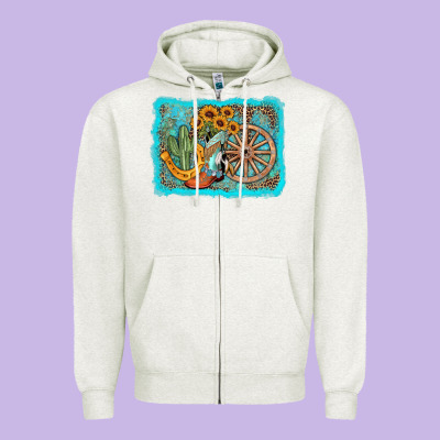 Western Wooden Wheel Cowboy Boots Zipper Hoodie Designed By Adodesignshop