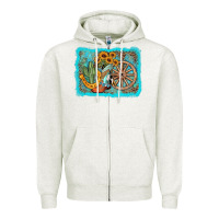 Oatmeal Heather western wooden wheel cowboy boots Zipper Hoodie - AdoDesignShop