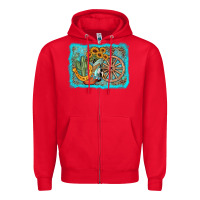 Red western wooden wheel cowboy boots Zipper Hoodie - AdoDesignShop