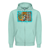 Seafoam western wooden wheel cowboy boots Zipper Hoodie - AdoDesignShop